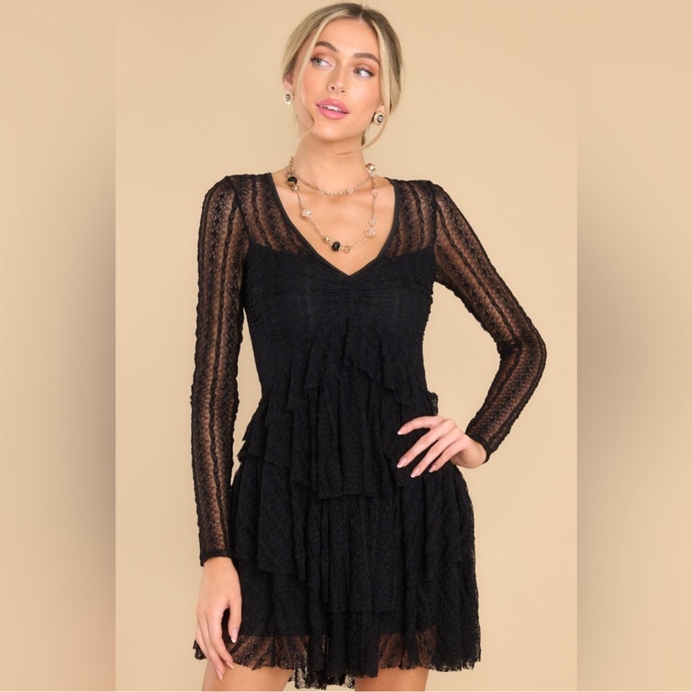 Loveshackfancy Women's Black Yana Ruffle Mini Dress Size S